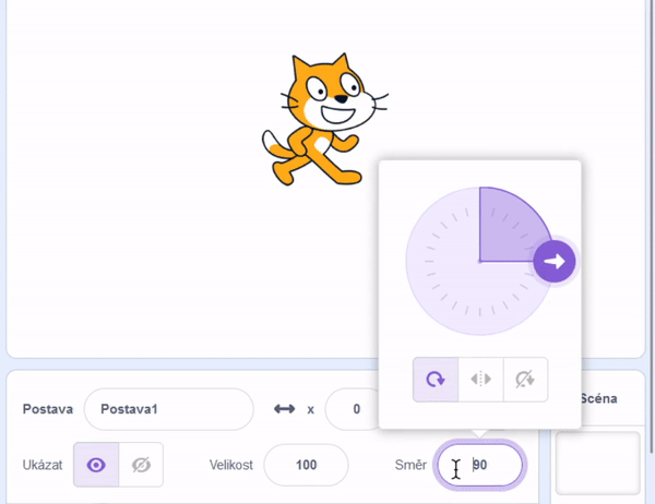 Možnosti otáčení postavy - Scratch