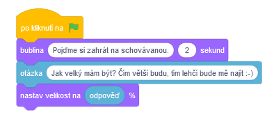 Nastavení velikosti kočičáka - Scratch