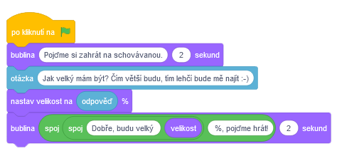 Začátek hry na schovávanou - Scratch