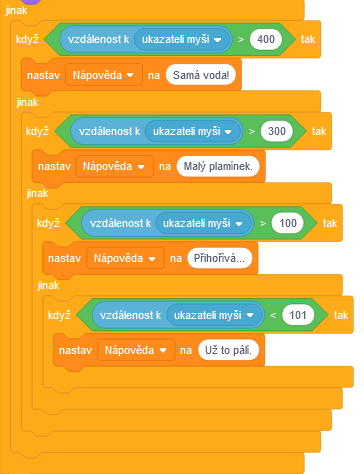 Nastavení nápovědi dle vzdálenosti - Scratch