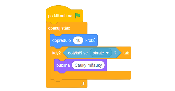 Kočičák je vychovaný kód - Scratch