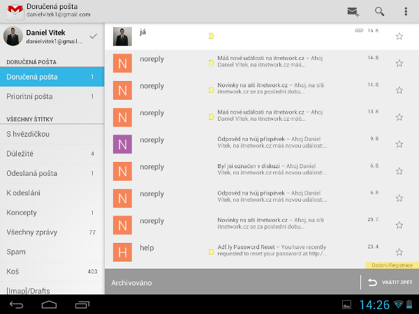 Gmail na Androidu - Recenze mobilních telefonů