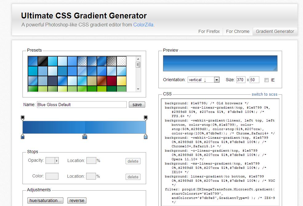 Gradient editor - CSS3 zdrojákoviště