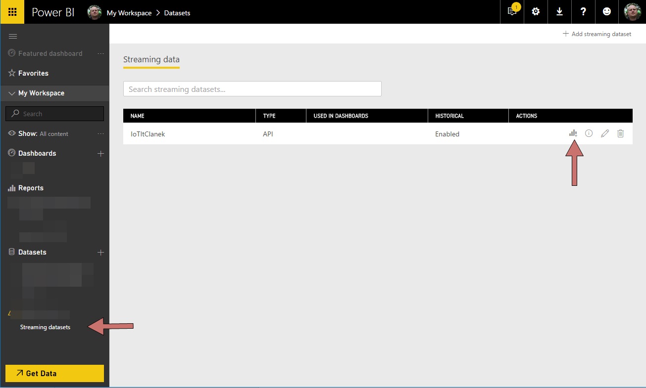 Power BI streaming dataset - Microsoft Azure a IoT