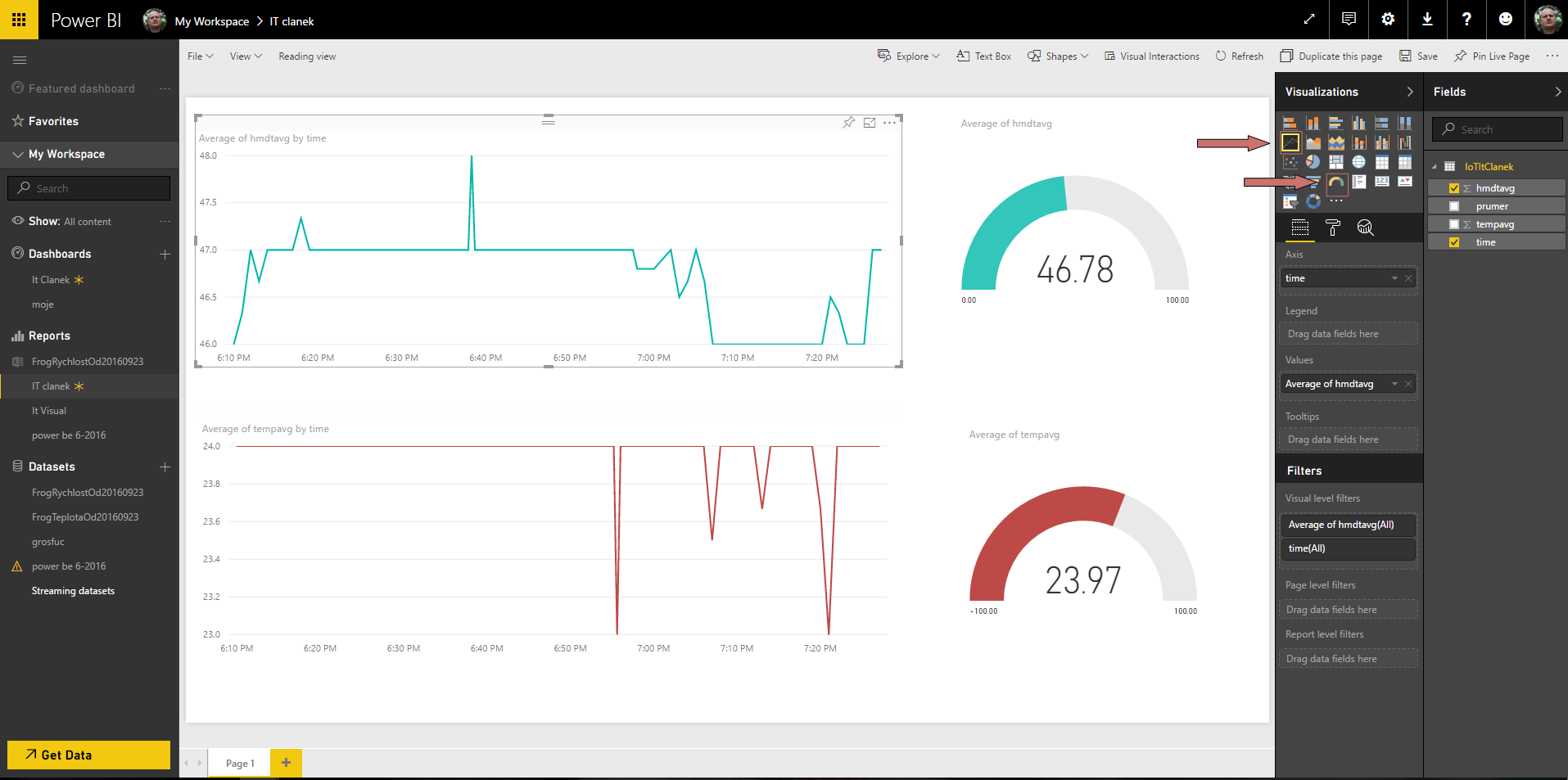 Power BI add chart - Microsoft Azure a IoT