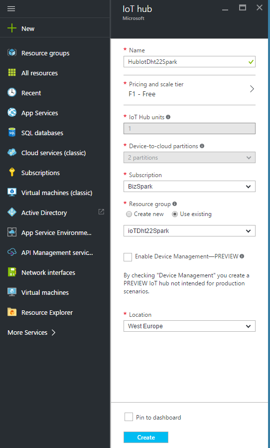 IoT hub add - Microsoft Azure a IoT