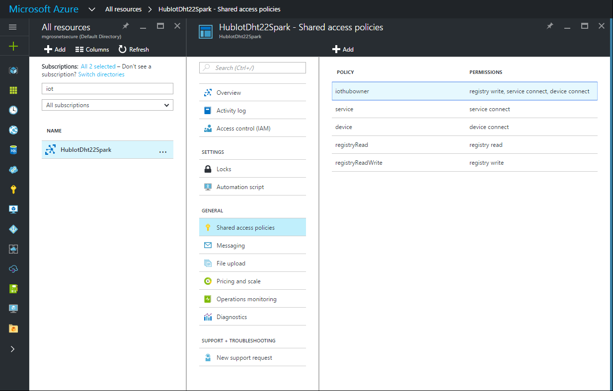 IoT hub owner key - Microsoft Azure a IoT