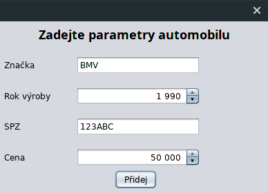 Přidání automobilu do bazaru - Online kurzy programování v Javě - Největší český e-learning