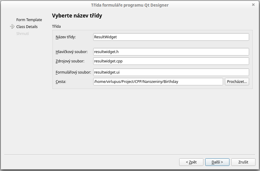 Pojmenování třídy Qt formuláře v C++