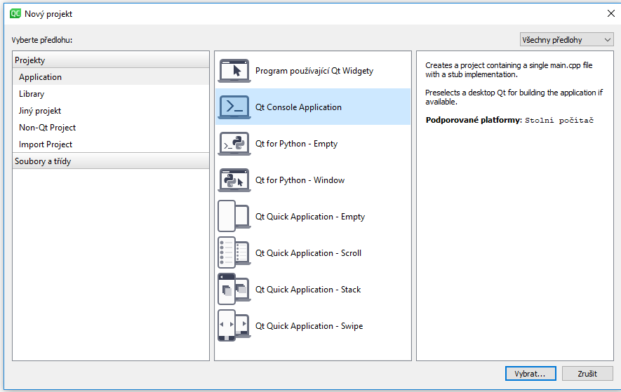 Nová Qt konzolová aplikace - Qt - Okenní/formulářové aplikace v C++
