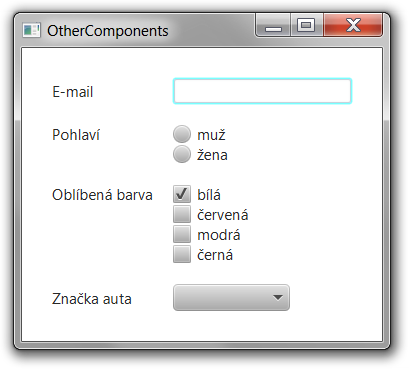 Příklad s dalšími komponentami JavaFX - Java FX - Okenní aplikace