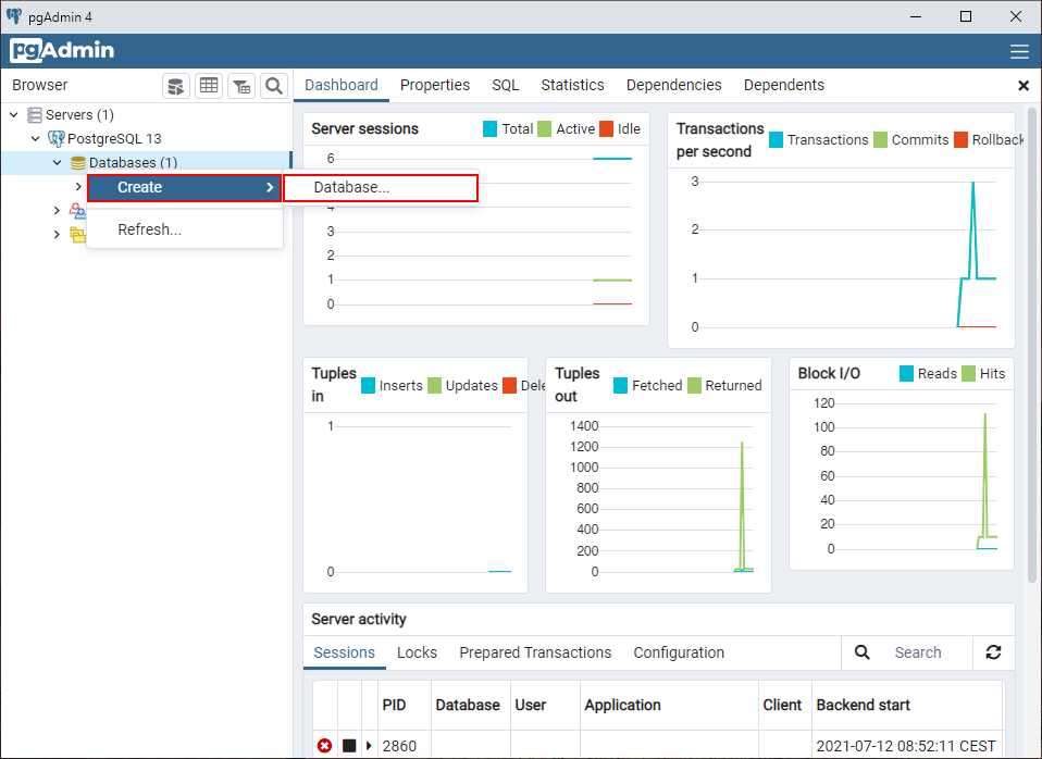 Vytvoření nové databáze v pgAdmin - PostgreSQL databáze krok za krokem