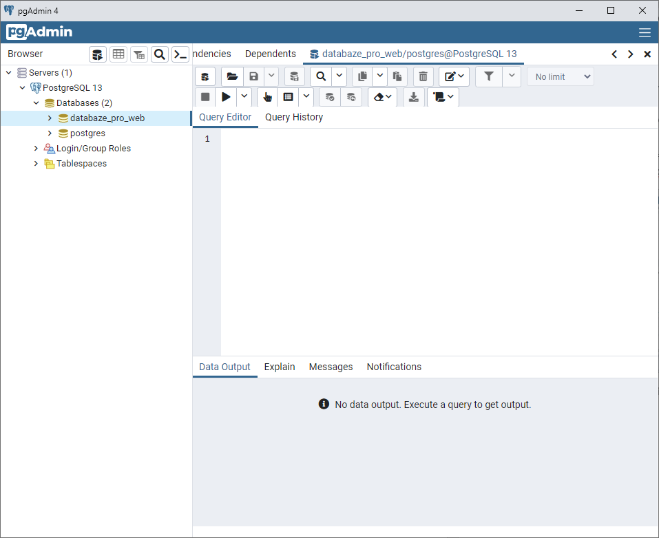 Query Editor - PostgreSQL databáze krok za krokem
