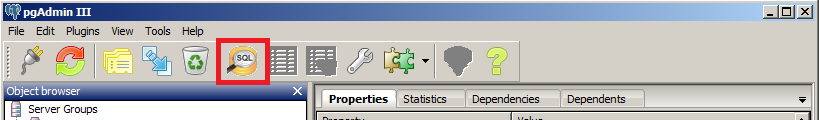 Tlačítko SQL v&nbsp;pgAdmin