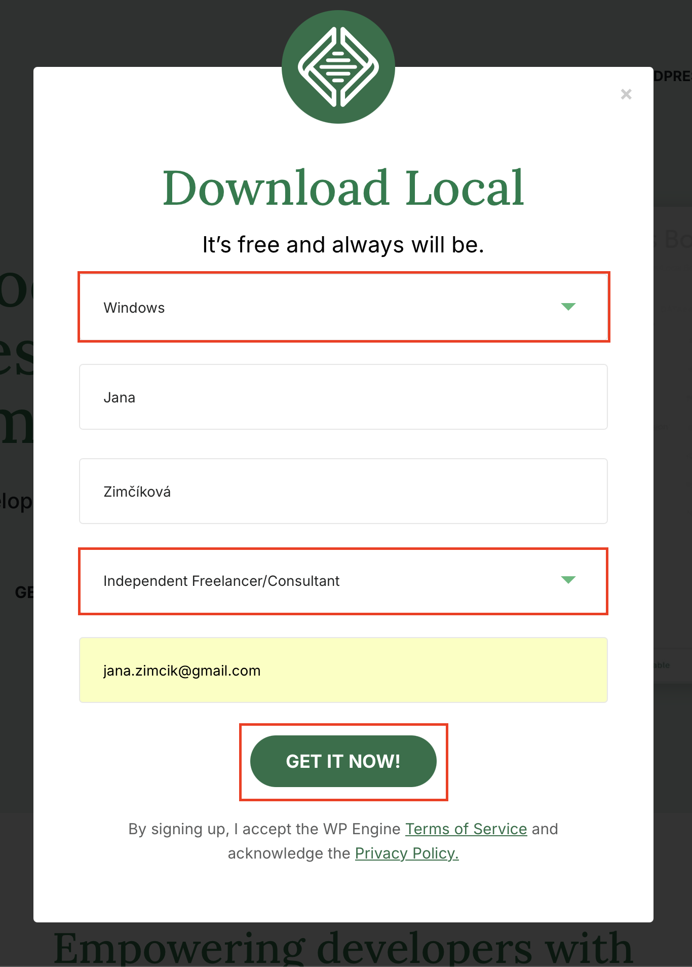 Proces stahování LocalWP - WordPress - Základy
