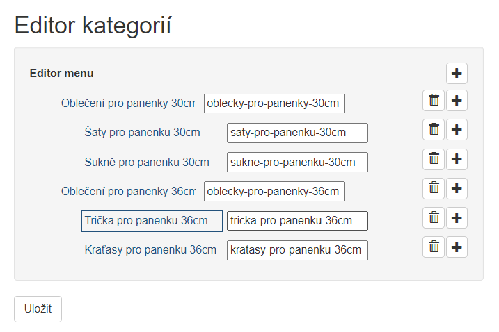 Editor stromového menu kategorií v ASP.NET Core MVC