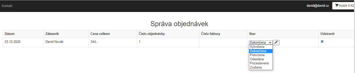 Správa objednávek v Eshopu v ASP.NET Core