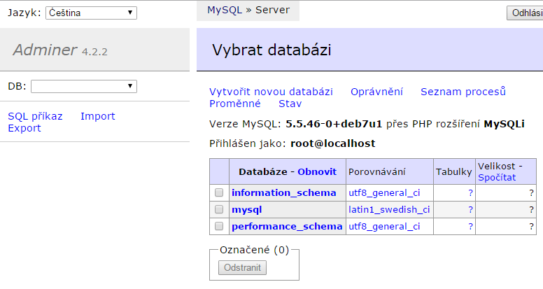 Adminer na VPS - Administrace VPS serverů