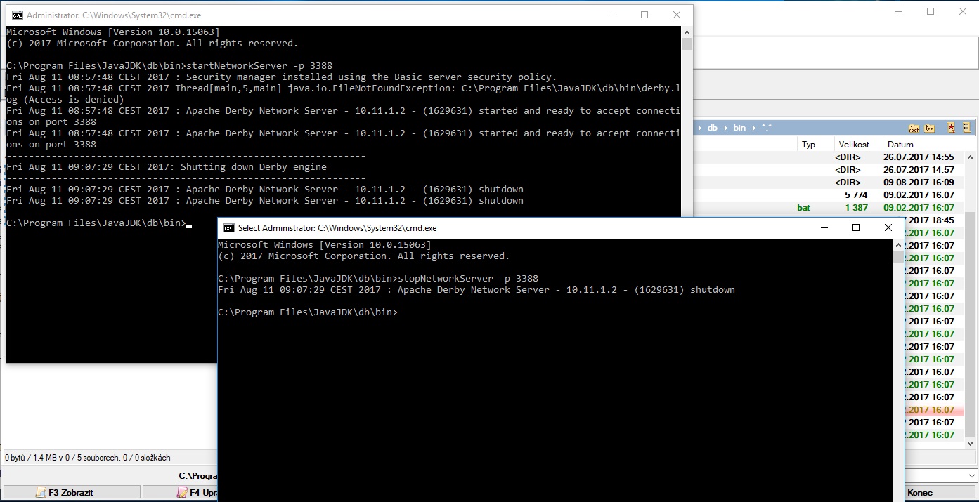 Ukončení Apache Derby na jiném portu - Derby DB