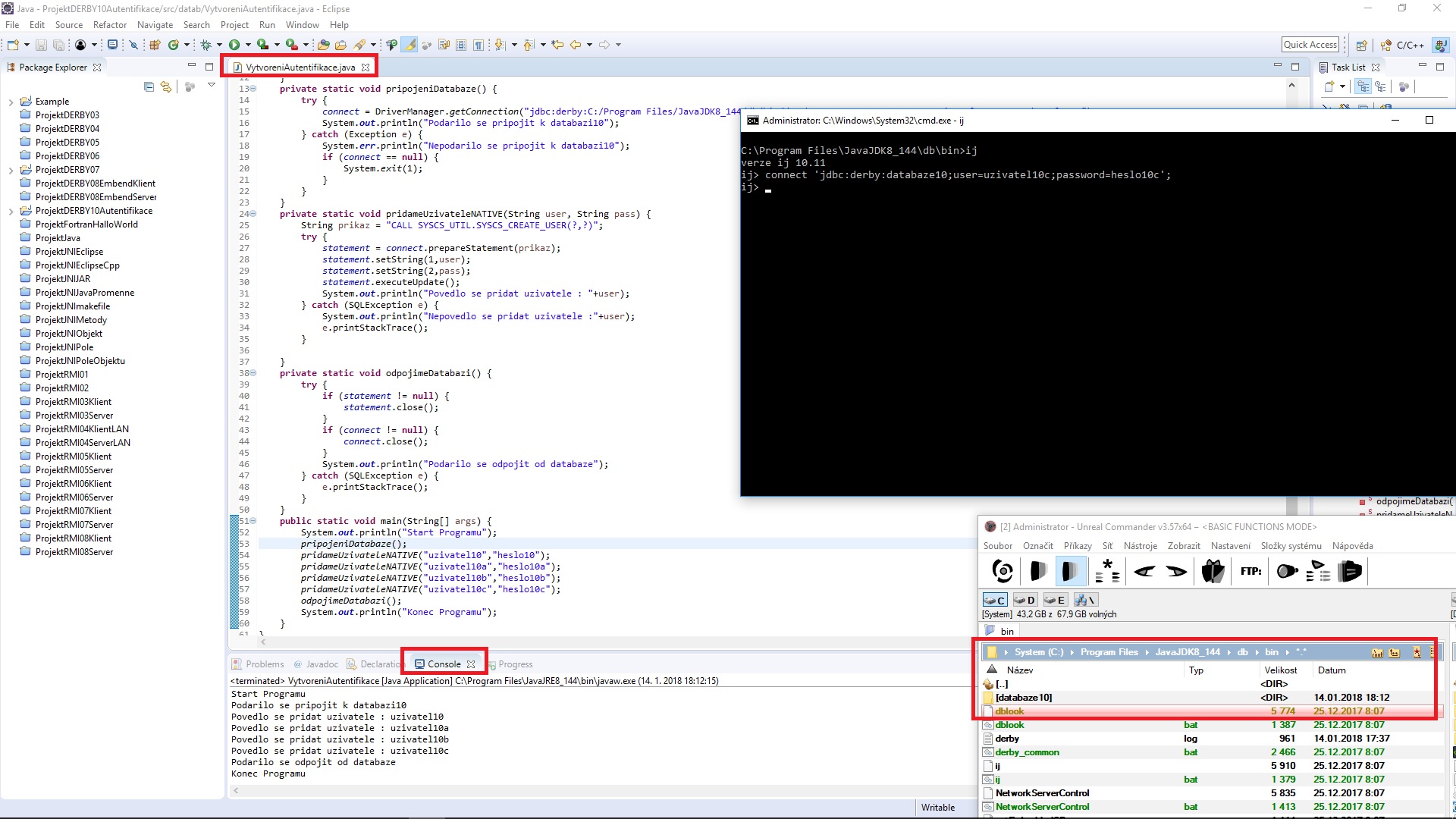 JavaAuthentifikace v DerbyDB - Derby DB