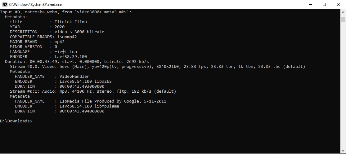 Metadata - Úprava audio a video souborů pomocí frameworku FFmpeg