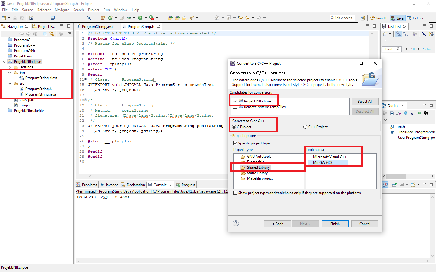 Změna projektu - JNI - Java Native Interface