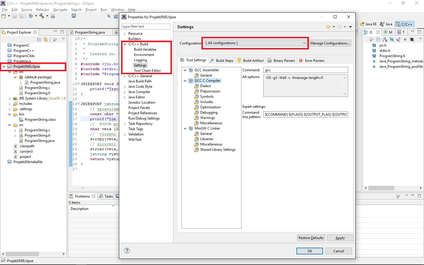 Nastavení projektu - JNI - Java Native Interface