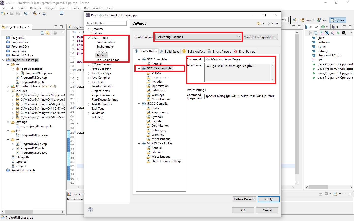 Nastavení kompilátoru pro C++ - JNI - Java Native Interface