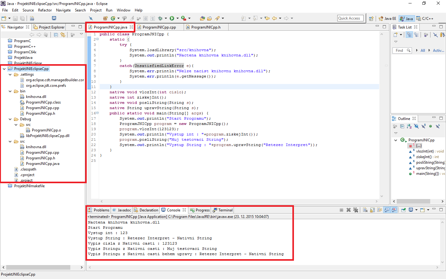 Test spuštění JNI aplikace s C++ - JNI - Java Native Interface