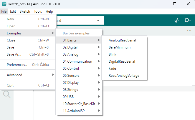 Nabídka soubor - Arduino - Programovací jazyk