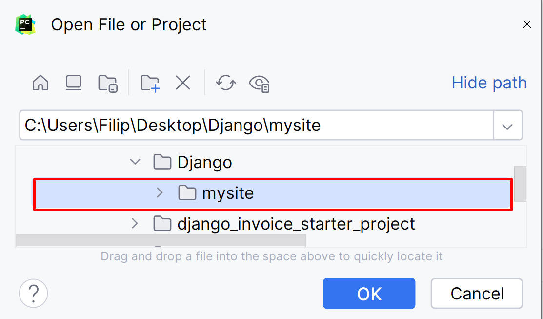 Otevření složky - Základy Django frameworku pro Python