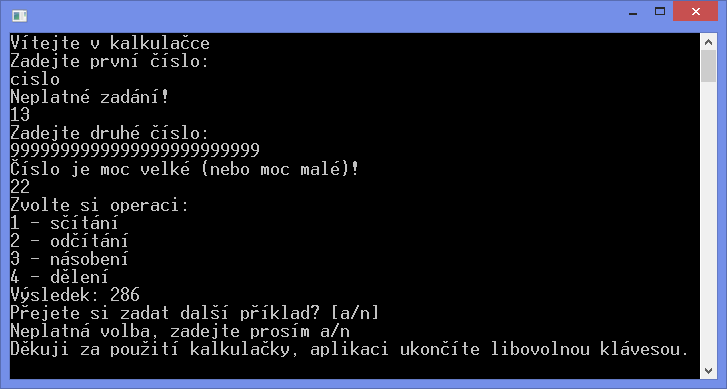 Jednoduchá konzolová kalkulačka v C++ s ošetřením vstupů - Zdrojákoviště C++ - Základní konstrukce