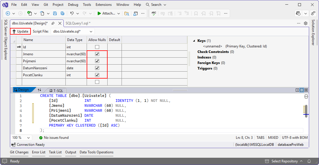 Allow Nulls - MS-SQL databáze krok za krokem