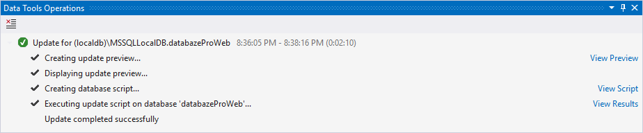 Okno Data Tools Operations - MS-SQL databáze krok za krokem