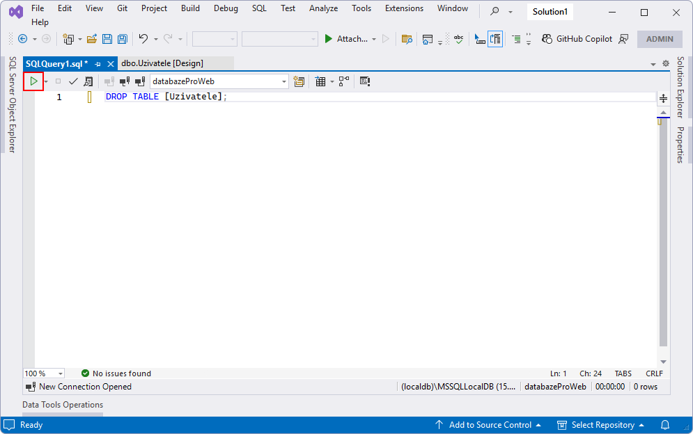 Spuštění SQL skriptu ve Visual Studio - MS-SQL databáze krok za krokem