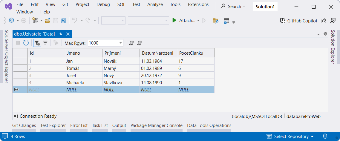 Naplněná tabulka - MS-SQL databáze krok za krokem