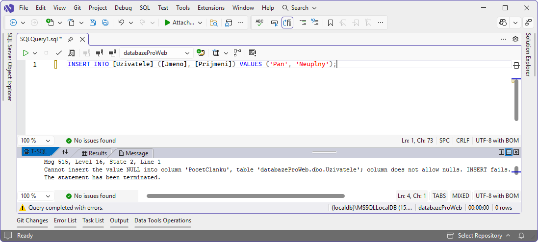 Chyba při vkládání NULL hodnot - MS-SQL databáze krok za krokem