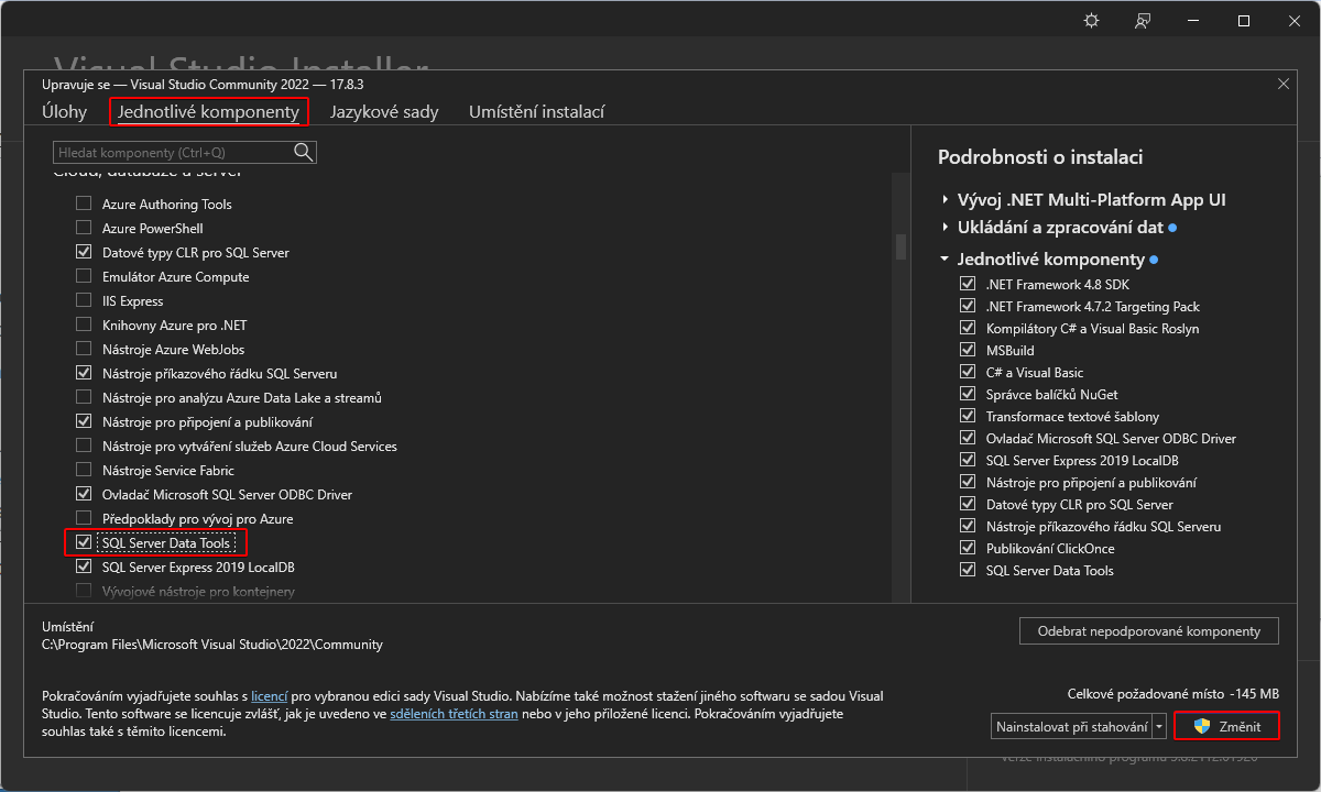 Přidání komponent pro práci s databází - MS-SQL databáze krok za krokem