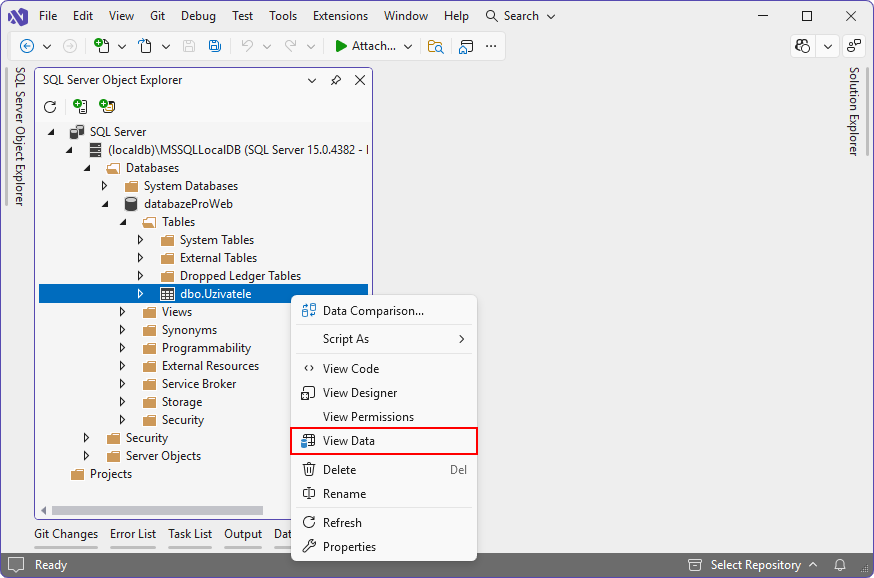 View Data - MS-SQL databáze krok za krokem