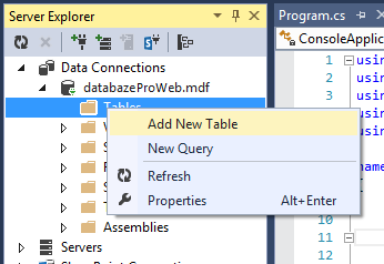 Přidat tabulku - MS-SQL databáze krok za krokem