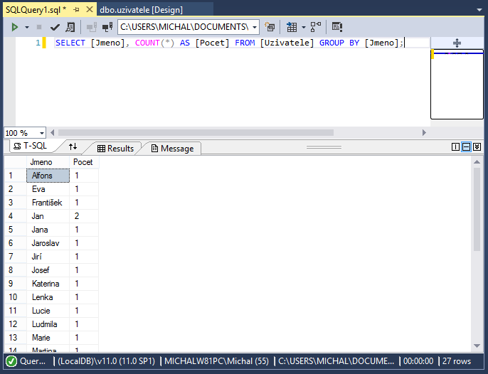 Použití AS u agregační funkce COUNT v MS-SQL databázi - MS-SQL databáze krok za krokem