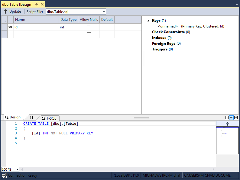 Vytvoření tabulky ve Visual Studiu - MS-SQL databáze krok za krokem