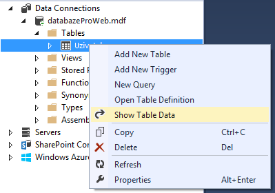 Show Table Data - MS-SQL databáze krok za krokem