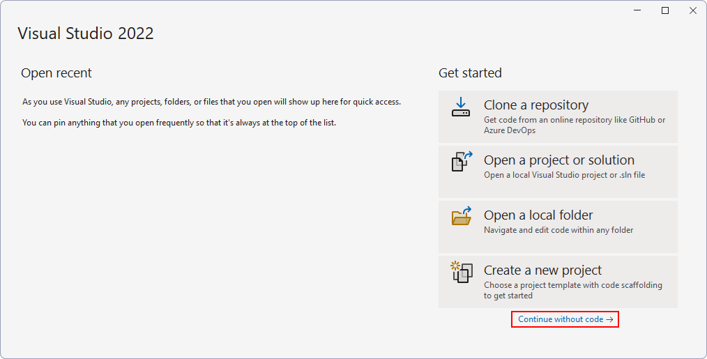 Úvodní okno Visual Studia - MS-SQL databáze krok za krokem