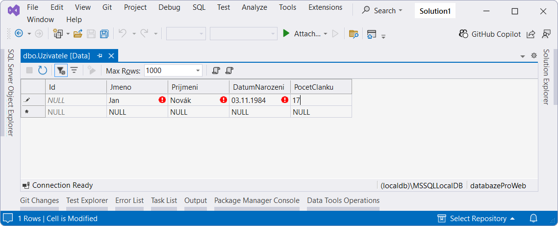 Přidání záznamu do tabulky - MS-SQL databáze krok za krokem