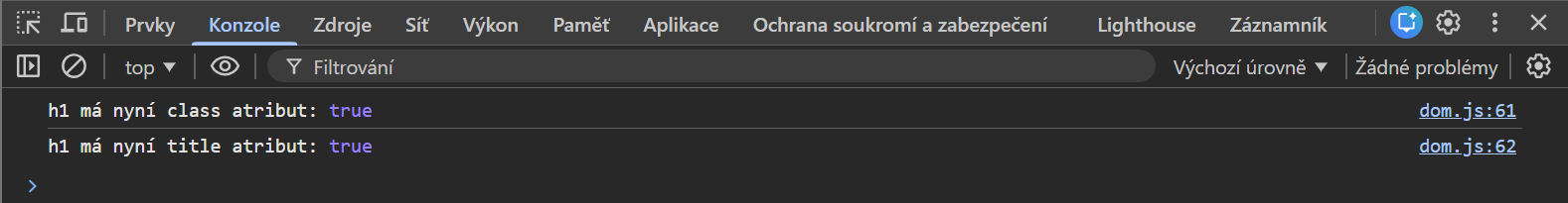 Výpis true v konzoli - Základní konstrukce jazyka JavaScript