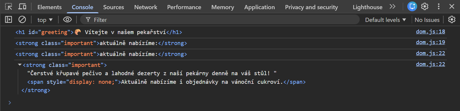 Výběr podle CSS selektoru - Základní konstrukce jazyka JavaScript