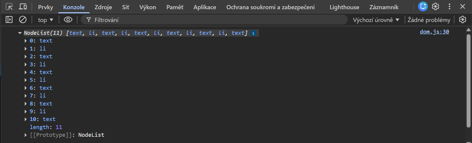 Výpis potomků - Základní konstrukce jazyka JavaScript