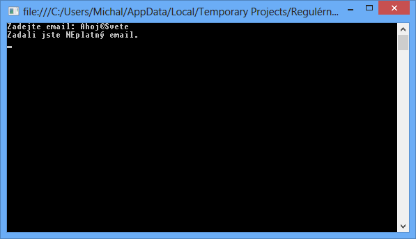 Regulární výraz ověřující platnost emailu - Objektově orientované programování ve Visual Basic .NET