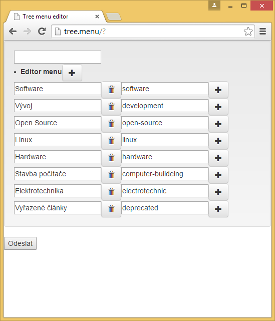 Editor stromového menu v JavaScriptu